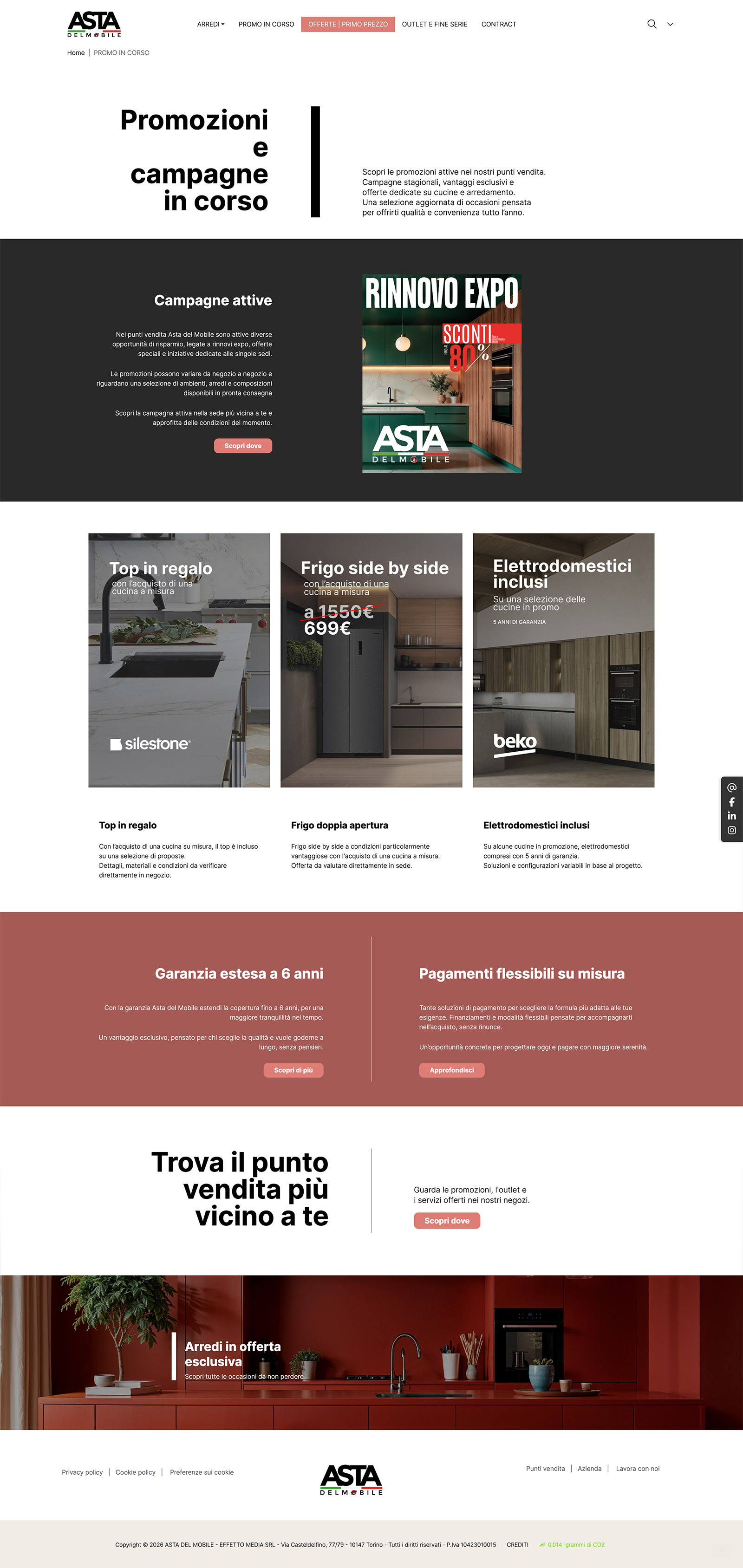 Pagina promozioni e campagne in corso sul sito di Asta del Mobile