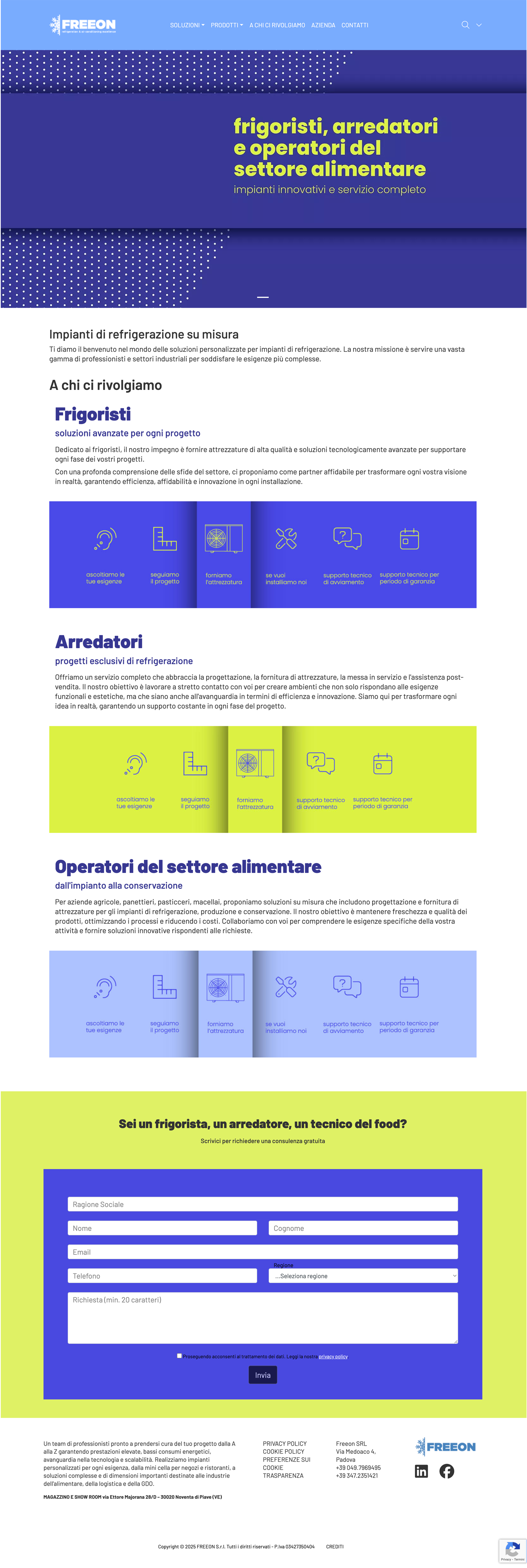 Pagina "A chi ci rivolgiamo" del sito Freeon – sezioni dedicate ai diversi target professionali