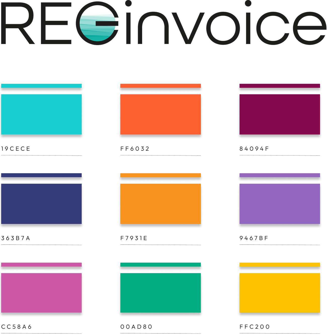 Palette cromatica Reginvoice con colori ad alto contrasto per distinguere sezioni e stati nel gestionale e nel sito.