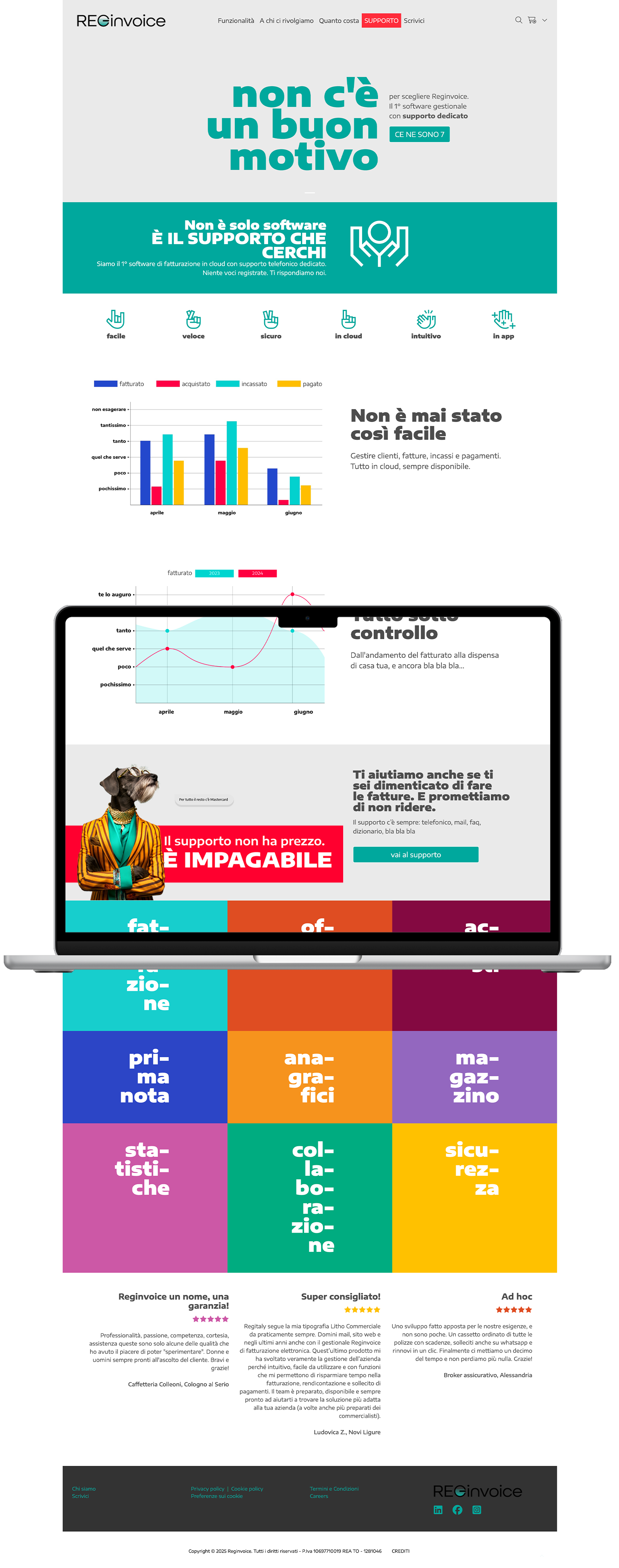 Home page del sito Reginvoice visualizzata su desktop, con messaggio promozionale e call to action orientata all'acquisto