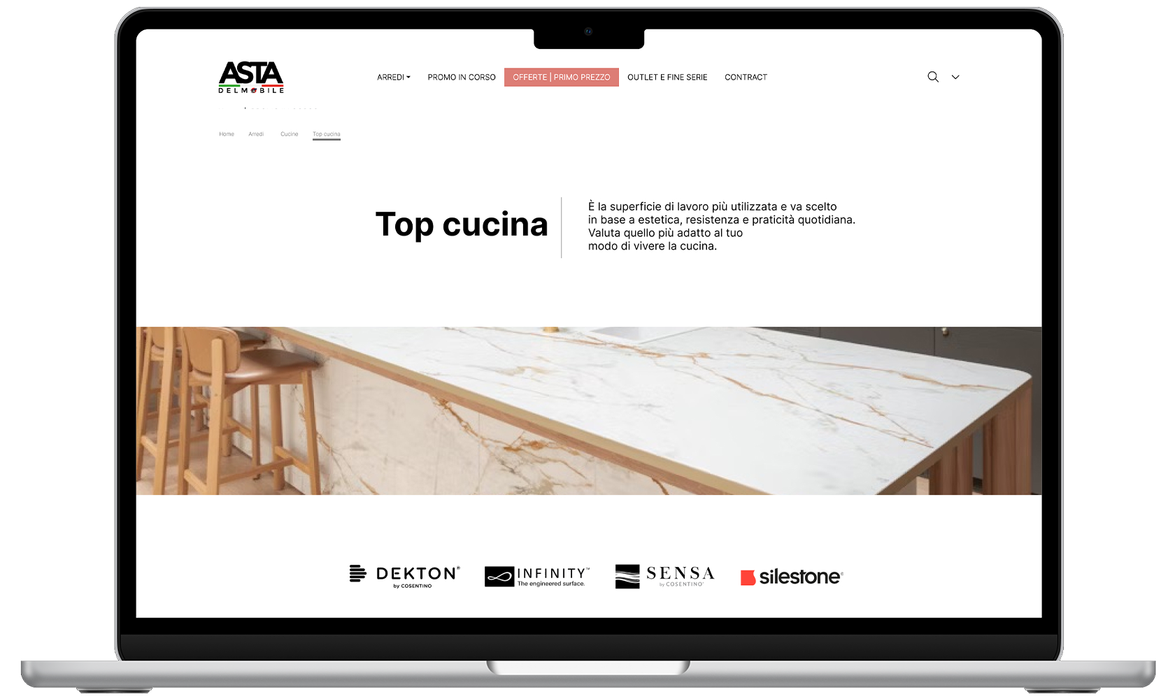 Scheda informativa sui top cucina nel sito di Asta del Mobile
