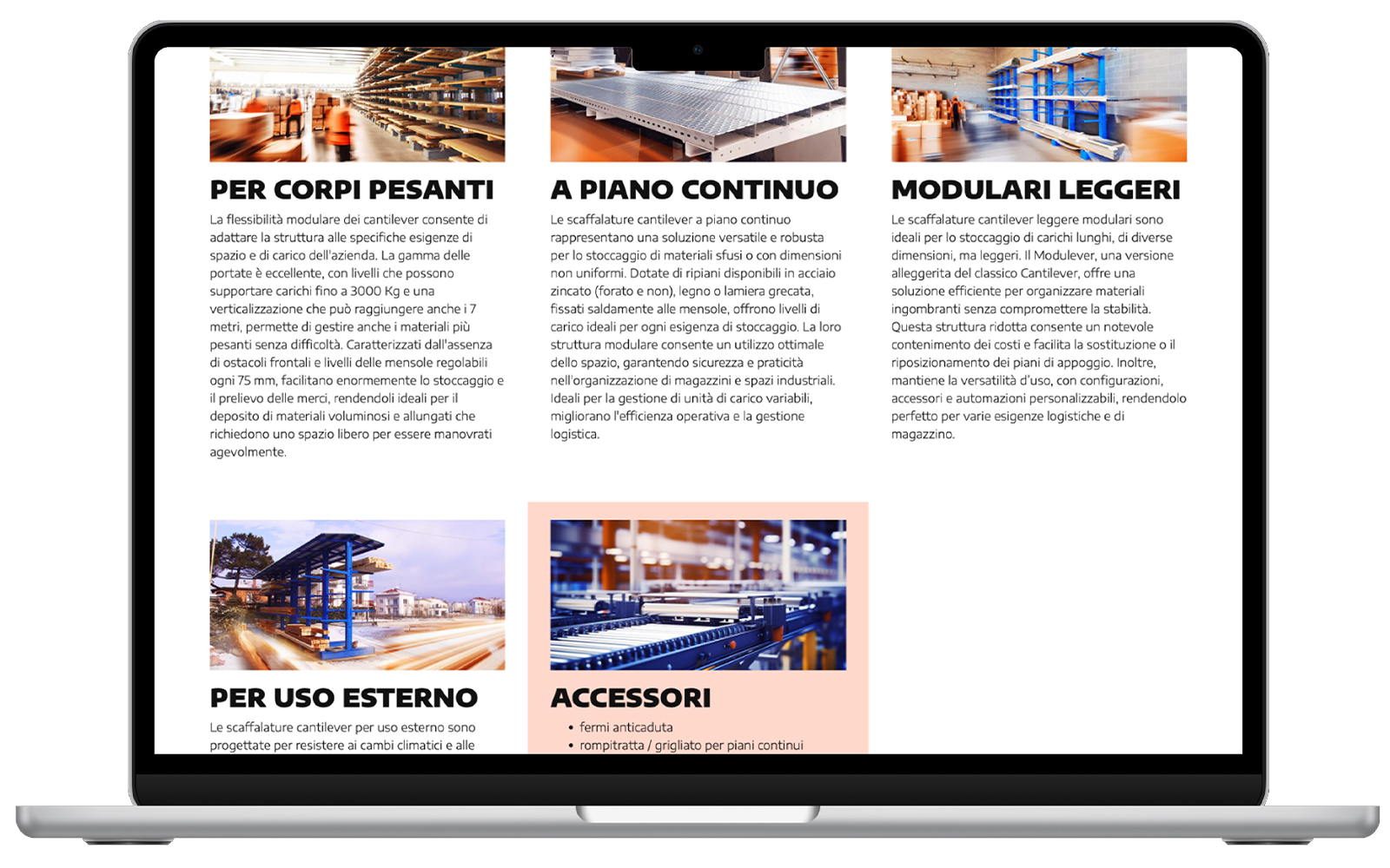 Esempio di progettazione UX per sito industriale: struttura modulare per la presentazione dei prodotti
